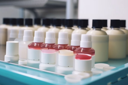 research care laboratory medicine cream bottle beauty product cosmetic jar. Generative AI.の素材