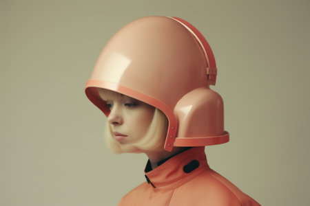 woman latex glasses beauty poster colourful creative hat art fashion portrait. Generative AI.の素材