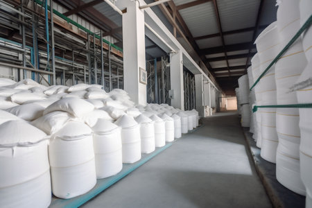 manufacturing industrial chemical industry white factory production ingredient powder product. Generative AI.の素材