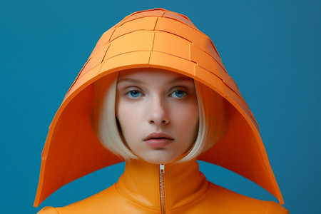woman colourful fashion hat retro latex creative glasses beauty art portrait. Generative AI.の素材