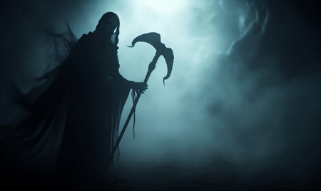 skeleton fear creepy hood horror death night evil ghost halloween. Generative AI.の素材