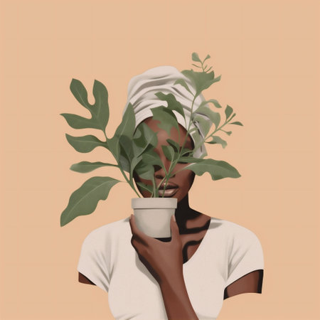 abstract woman design trendy palm leaf poster geometric art print beige. Generative AI.の素材