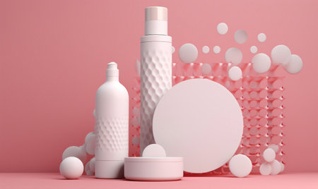 pastel pink cream cosmetic bottle background product beauty treatment layout care. Generative AI.の素材