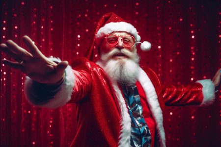 entertainment man party red glasses santa holiday trendy fun christmas celebration. Generative AI.の素材