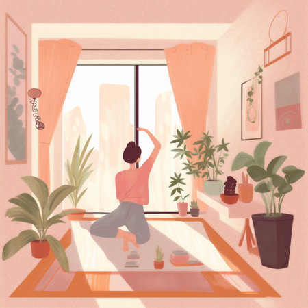 dog training woman sport yoga lifestyle cartoon home zen body fitness. Generative AI.の素材