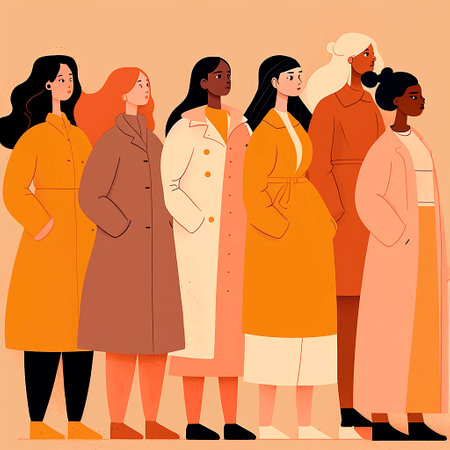 Postcard design for 8 March with community of women. Vertical greeting card with Happy Women s Day inscription and group Generative AI.の素材