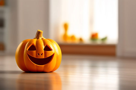 halloween face background smile pumpkin glowing orange lantern isolated decoration holiday. Generative AI.の素材