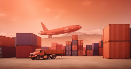 export container logistic industry transportation cargo import ship harbor shipping. Generative AI.の素材