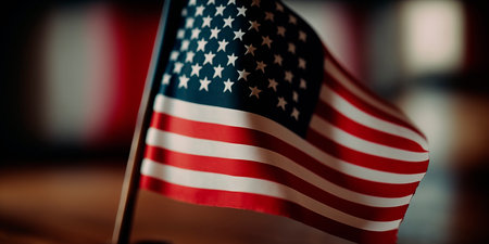 Waving the American flag United States of America in close-up. National holiday U.S. Independence Day, Freedom and Equality, Constitution Day. Generative AI.の素材