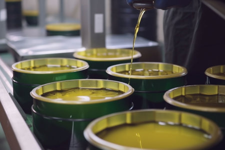 oil liquid plant mill production olive agriculture factory industry bottle. Generative AI.の素材