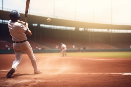 game man athlete team baseball ball player competition field sport bat. Generative AI.の素材