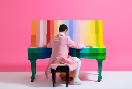 trend modern piano illustration colourful music art people concept performance. Generative AI.の素材
