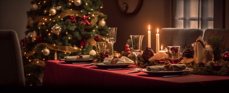 festive christmas year holiday space table copy new light decoration celebration. Generative AI.の素材