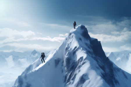 adventure blizzard landscape hiking nature sport winter snow group mountain. Generative AI.の素材