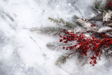 red christmas holiday tree tree decoration branch winter green celebration berry. Generative AI.の素材