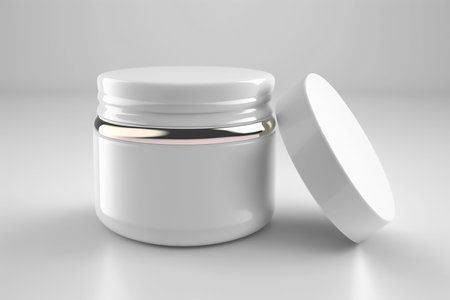 Modern beauty product beauty cream for skin care and moisturizing anti-aging cream jar top close up view on white background, health and beauty concept. Copy space, template. Generative AI.の素材