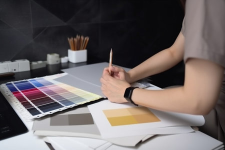 selection choice color project palette graphic design sample interior swatch designer. Generative AI.の素材