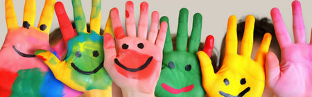 concept fun art child paint colorful artist finger hand smile. Generative AI.の素材
