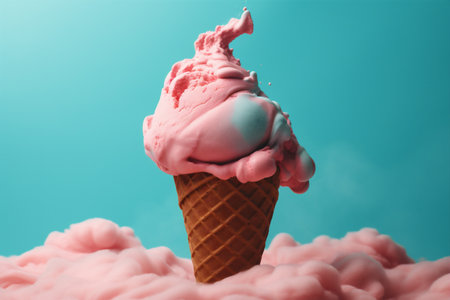 art dessert cloud concept blue ice cream summer cream pink ice. Generative AI.の素材