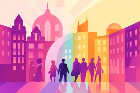 concept pride parade group homosexual freedom celebration community rainbow flag. Generative AI.の素材