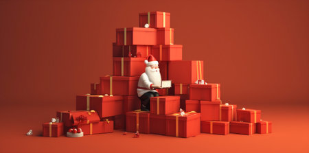 character happy laptop family communication home christmas holiday santa house. Generative AI.の素材