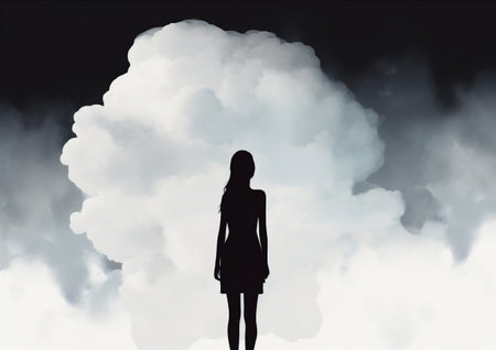 man woman cloud adult concept background dream creative idea drawing dramatic poster black. Generative AI.の素材