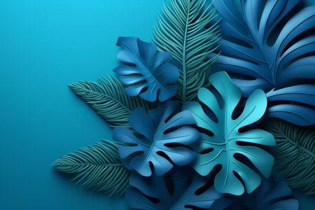 exotic background plant tropical nature illustration blue summer paper design leaf. Generative AI.の素材
