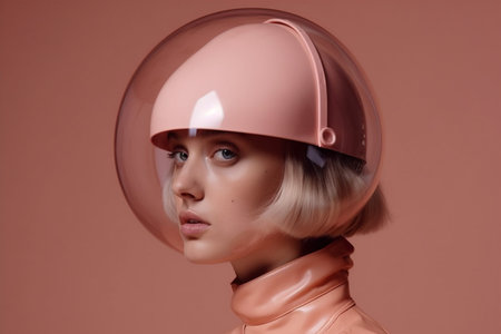 woman hat colourful beauty fashion latex creative trendy glasses art portrait. Generative AI.の素材