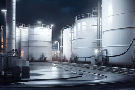 gas industrial fuel factory tank energy refinery oil pipe industry. Generative AI.の素材