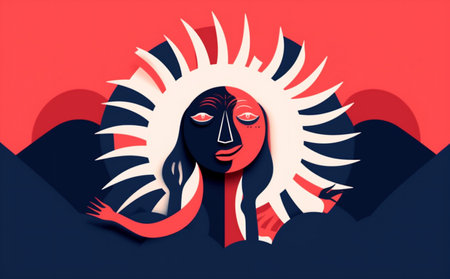 woman contemporary abstract design graphic minimal art print colours modern portrait. Generative AI.の素材