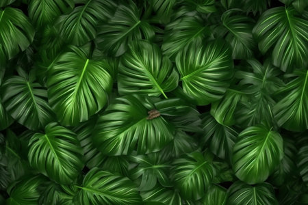 exotic green leaf palm nature forest tropical colourful jungle background tree. Generative AI.の素材