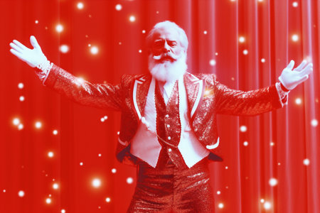 santa man red christmas celebration trendy party fun glasses sunglasses holiday. Generative AI.の素材