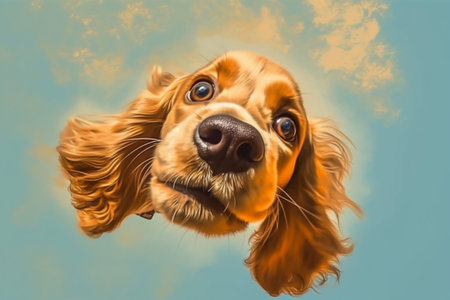 background dog fly animal pet play jump white purebred doggy cute. Generative AI.の素材