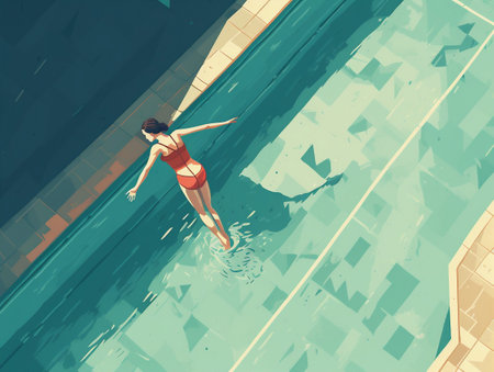 woman water pool girl person happy young swim illustration summer holiday. Generative AI.の素材