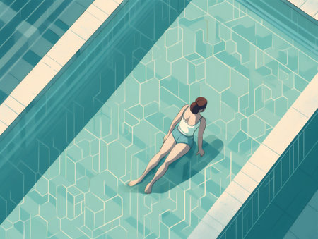summer woman pool holiday swim person water young illustration design girl. Generative AI.の素材