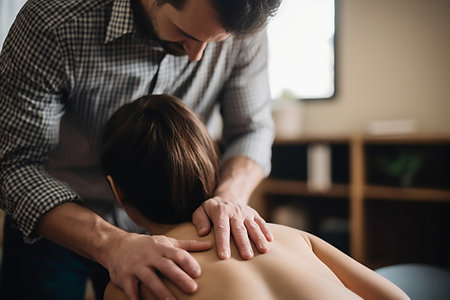 Relaxation woman treatment body caucasian young therapy massage lying back wellness care adultの素材