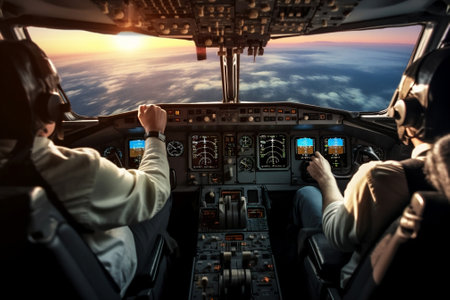 Airplane jet captain aircraft airliner cockpit pilotの素材
