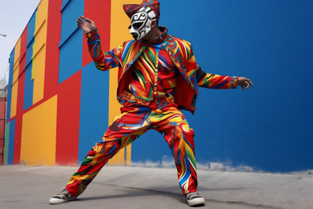 Male man costume mask art show person background music performer dance entertainmentの素材