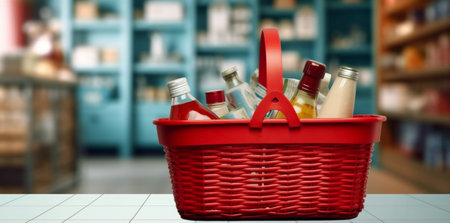 basket shopping delivery supermarket store food retail shop grocery market. Generative AI.の素材