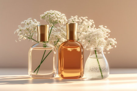 smell woman glass fragrance perfume scent aroma scented cosmetic flower bottle. Generative AI.の素材