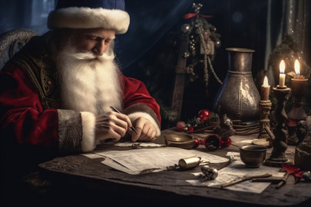 gift table christmas eve santa present wish merry holiday letter. Generative AI.の素材