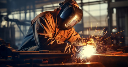 Factory steel welding man working safety industrial metal skill manufacturing welder jobの素材