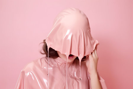 creative woman portrait girl hat art fashion colourful latex beauty glasses. Generative AI.の素材