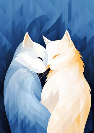 Illustration cartoon pets cute white kitten two animal domestic heart love catの素材