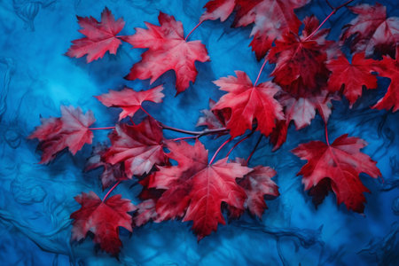 nature red bright orange design fall autumn gold leaf neon. Generative AI.の素材