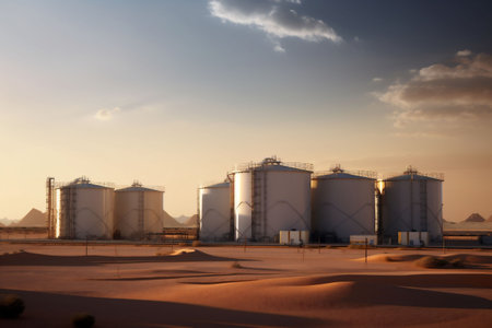 fuel oil industry gas energy industrial pipe refinery factory tank. Generative AI.の素材