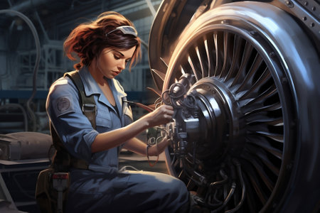 Industrial equipment females person occupation manufacturing working factory women mechanic technician engineer job workshopの素材