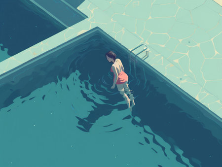 woman water swim holiday summer illustration pool tropical girl person young. Generative AI.の素材