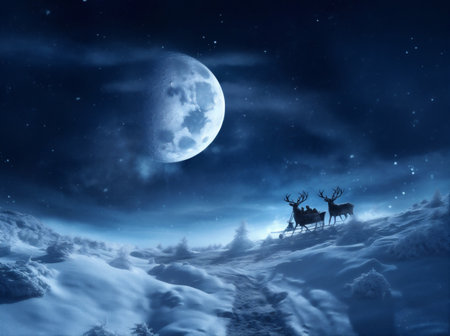 gift claus reindeer christmas sleigh december claus holiday winter santa night. Generative AI.の素材