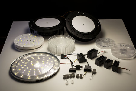 equipment electronic led lamp bright light electricity industrial technology production. Generative AI.の素材